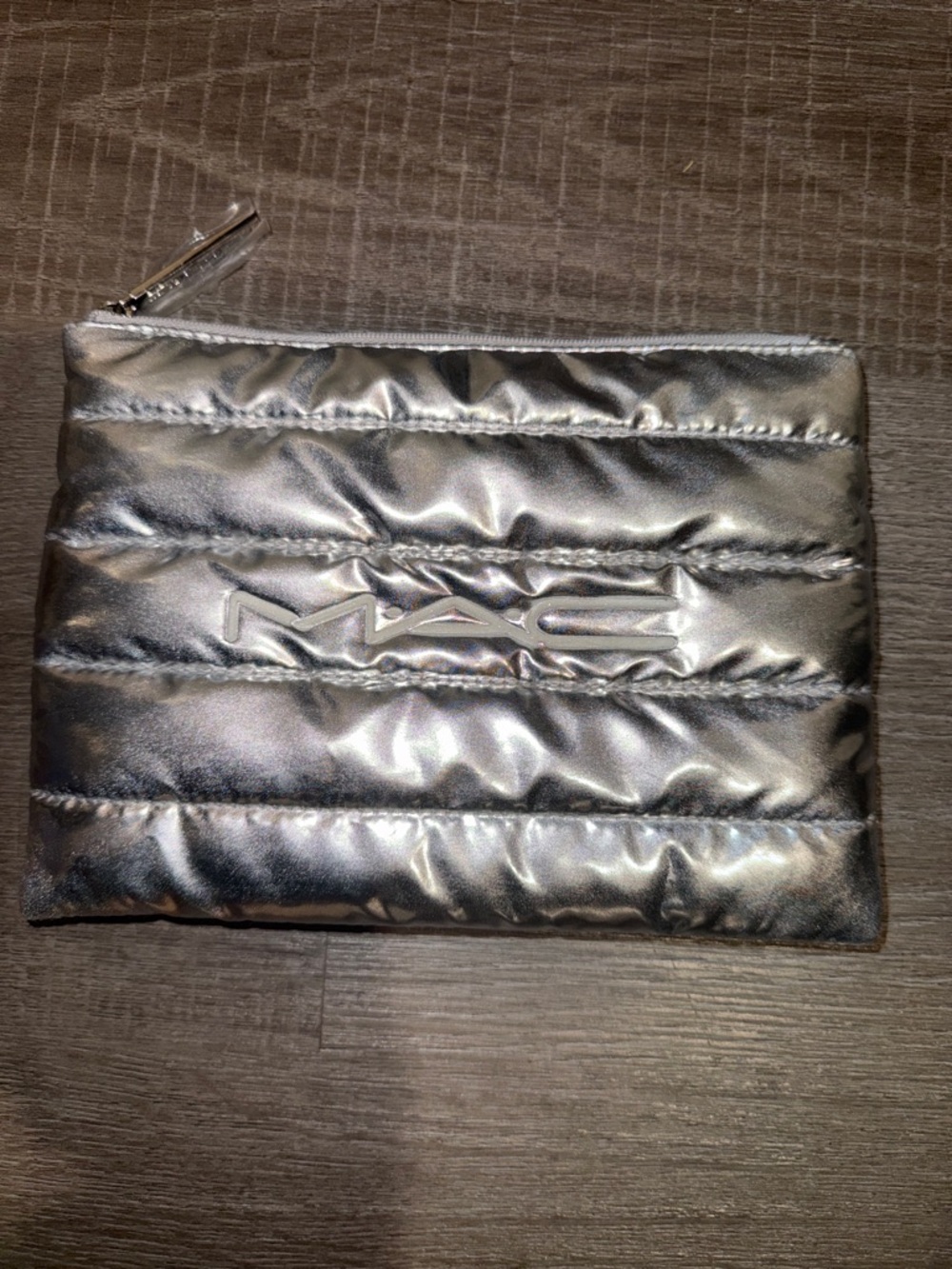 MAC Cosmetics Metallic Silver Quilted Makeup Pouch New